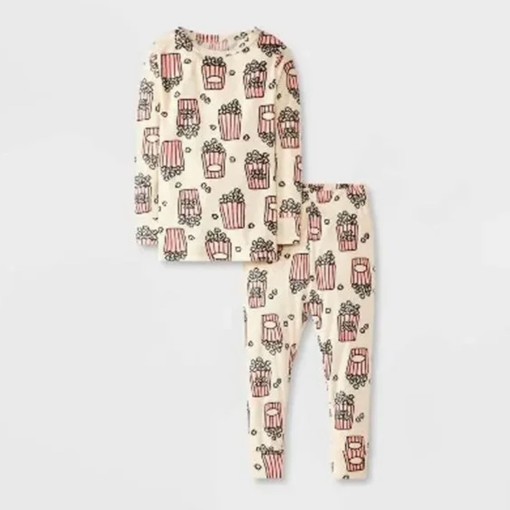 Kids Cream and Pink Popcorn Pajama Set